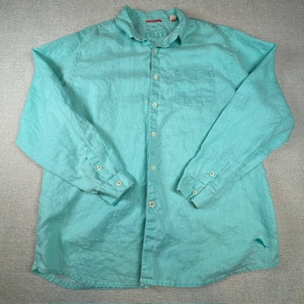 Tommy Bahama Relax Men's Turquoise Sea Glass Breezer Linen Button Up Shirt 2XT